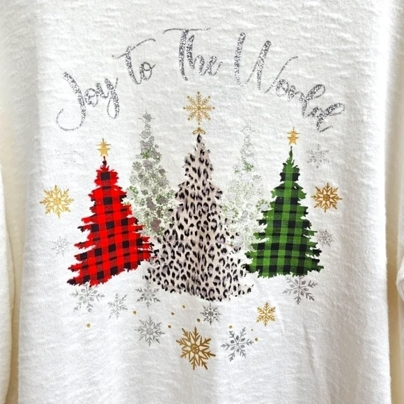 Christmas Sweater, Light-weight, "Joy to the World" with Trees Graphic, … - Picture 5 of 11